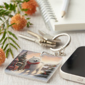Samoyed Dog in Schneehochweihen Schlüsselanhänger (Vorderseite rechts)