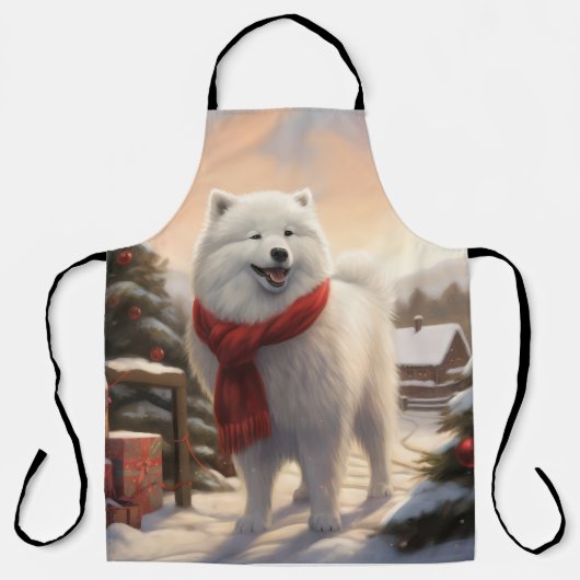 Samoyed Dog in Schneehochweihen Schürze (Vorderseite)
