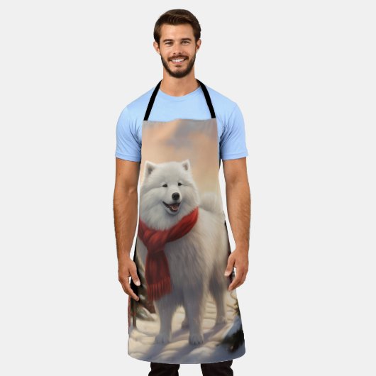 Samoyed Dog in Schneehochweihen Schürze (Getragen)