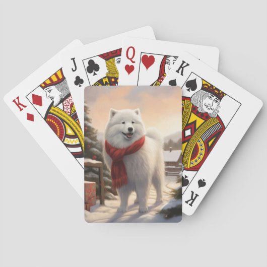 Samoyed Dog in Schneehochweihen Spielkarten (Rückseite)