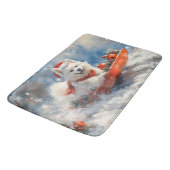 Samoyed Dog in Sledge Let it Snow Christmas Badematte (Schrägansicht)