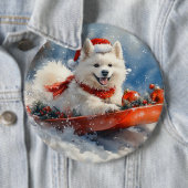 Samoyed Dog in Sledge Let it Snow Christmas Button (Beispiel)