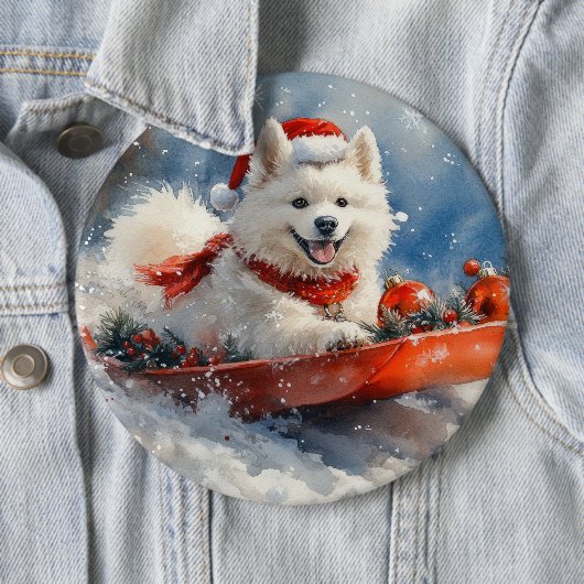 Samoyed Dog in Sledge Let it Snow Christmas Button (Beispiel)