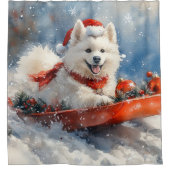 Samoyed Dog in Sledge Let it Snow Christmas Duschvorhang (Vorderseite)