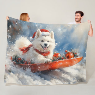 Samoyed Dog in Sledge Let it Snow Christmas Fleecedecke