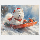 Samoyed Dog in Sledge Let it Snow Christmas Fleecedecke (Vorderseite (Horizontal))