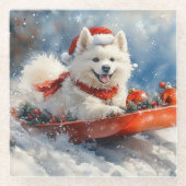 Samoyed Dog in Sledge Let it Snow Christmas Glasuntersetzer (Vorderseite)