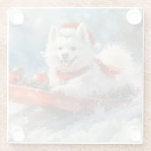 Samoyed Dog in Sledge Let it Snow Christmas Glasuntersetzer (Rückseite)