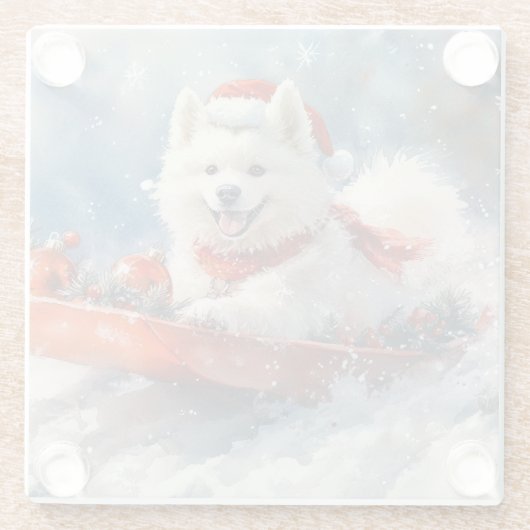 Samoyed Dog in Sledge Let it Snow Christmas Glasuntersetzer (Rückseite)