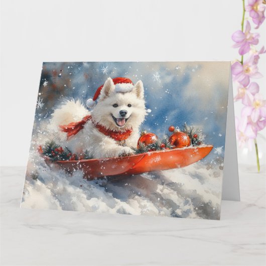 Samoyed Dog in Sledge Let it Snow Christmas Karte (Orchidee)