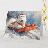Samoyed Dog in Sledge Let it Snow Christmas Karte (Gelbe Blume)