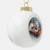 Samoyed Dog in Sledge Let it Snow Christmas Keramik Kugel-Ornament (Links)