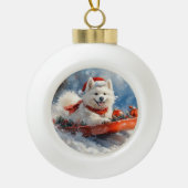 Samoyed Dog in Sledge Let it Snow Christmas Keramik Kugel-Ornament (Vorderseite)