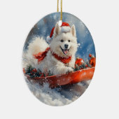 Samoyed Dog in Sledge Let it Snow Christmas Keramik Ornament (Rechts)