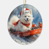Samoyed Dog in Sledge Let it Snow Christmas Keramik Ornament (Links)