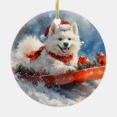 Samoyed Dog in Sledge Let it Snow Christmas Keramik Ornament (Hinten)