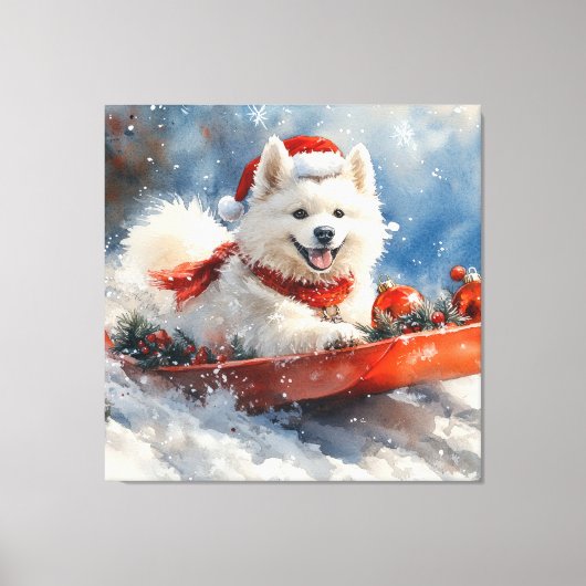 Samoyed Dog in Sledge Let it Snow Christmas Leinwanddruck (Vorderseite)