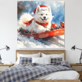 Samoyed Dog in Sledge Let it Snow Christmas Leinwanddruck (Insitu (Schlafzimmer))