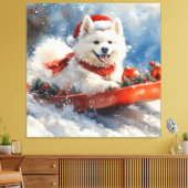 Samoyed Dog in Sledge Let it Snow Christmas Leinwanddruck (Insitu (Wohnzimmer))
