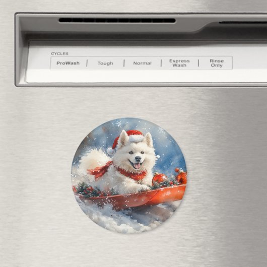 Samoyed Dog in Sledge Let it Snow Christmas Magnet (In Situ (Geschirrspüler))