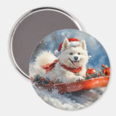 Samoyed Dog in Sledge Let it Snow Christmas Magnet (Vorderseite/Rückseite)