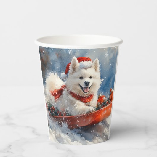 Samoyed Dog in Sledge Let it Snow Christmas Pappbecher (Rückseite)