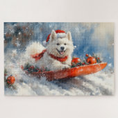 Samoyed Dog in Sledge Let it Snow Christmas Puzzle (Horizontal)