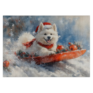 Samoyed Dog in Sledge Let it Snow Christmas Schneidebrett