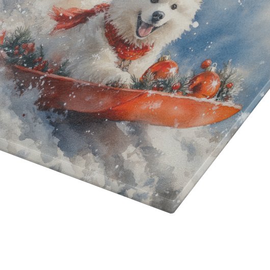 Samoyed Dog in Sledge Let it Snow Christmas Schneidebrett (Ecke)