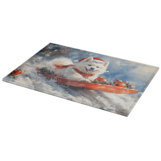 Samoyed Dog in Sledge Let it Snow Christmas Schneidebrett (Ecke)
