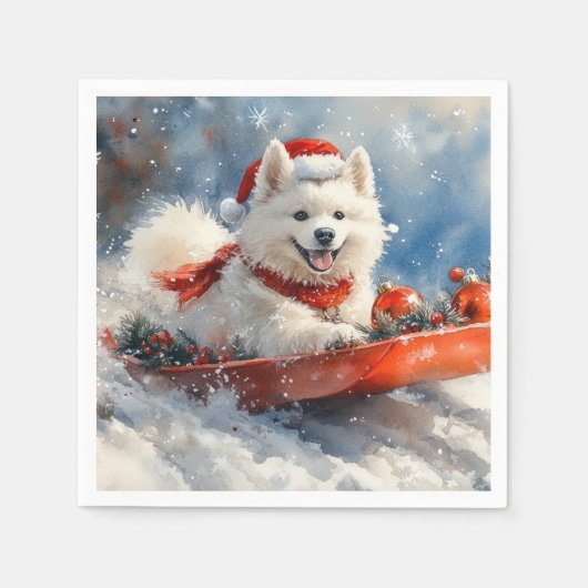 Samoyed Dog in Sledge Let it Snow Christmas Serviette (Vorderseite)