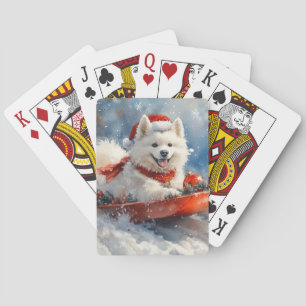 Samoyed Dog in Sledge Let it Snow Christmas Spielkarten