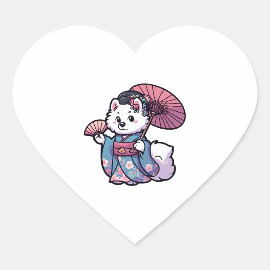 Samoyed Dog Kimono Herz-Aufkleber (Vorderseite)