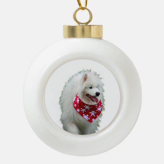 Samoyed Dog mit Bandana Runde Weihnachtsschmuck Keramik Kugel-Ornament (Vorderseite)