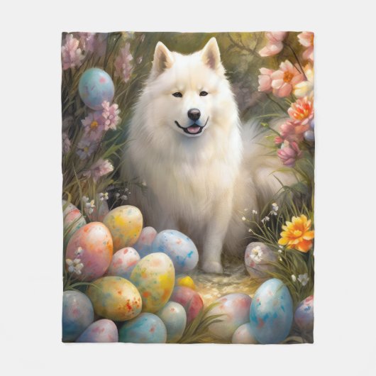 Samoyed Dog mit Ostereier Urlaub Fleecedecke (Vorderseite)