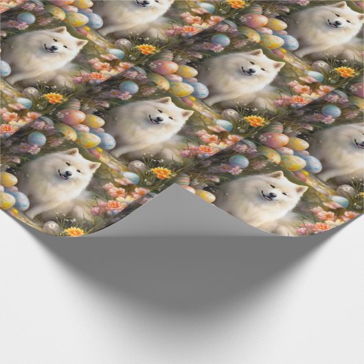 Samoyed Dog mit Ostereier Urlaub Geschenkpapier (Ecke)