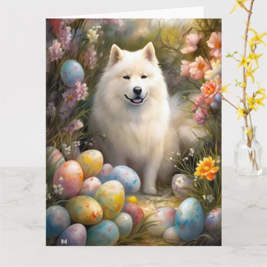 Samoyed Dog mit Ostereier Urlaub Karte (Gelbe Blume)