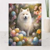 Samoyed Dog mit Ostereier Urlaub Karte (Vorderseite)