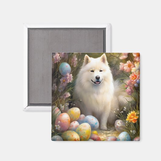Samoyed Dog mit Ostereier Urlaub Magnet (Vorderseite/Rückseite)