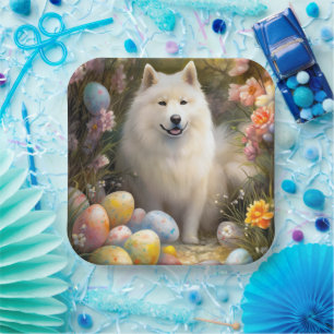 Samoyed Dog mit Ostereier Urlaub Pappteller