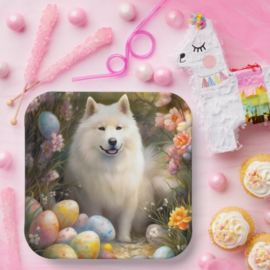 Samoyed Dog mit Ostereier Urlaub Pappteller (Party)