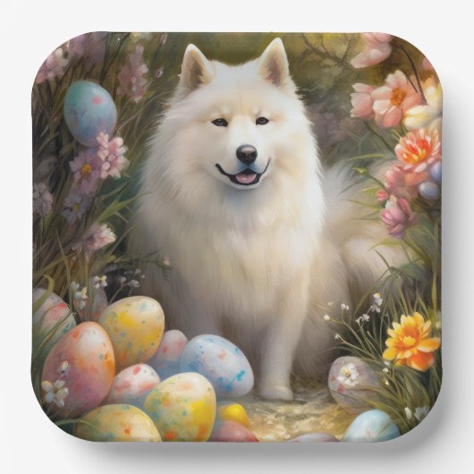 Samoyed Dog mit Ostereier Urlaub Pappteller (Vorderseite)