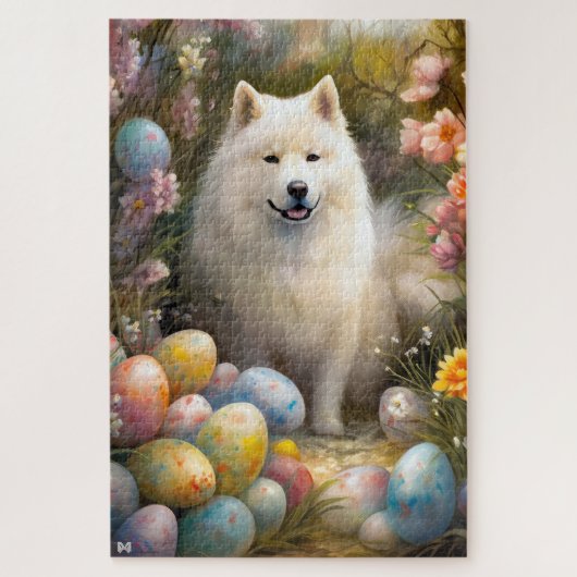 Samoyed Dog mit Ostereier Urlaub Puzzle (Vertikal)
