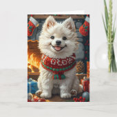 Samoyed Dog mit Weihnachtsgeschenke Kamin Karte (Vorderseite)