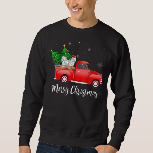 Samoyed Dog Riding Red Truck Weihnachten Sweatshirt (Vorderseite)