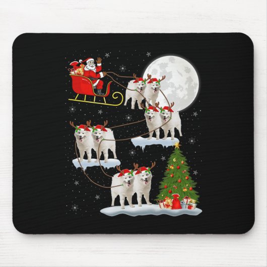 Samoyed Dog Santa Sleigh Flying Funny Magical Chri Mousepad (Vorne)