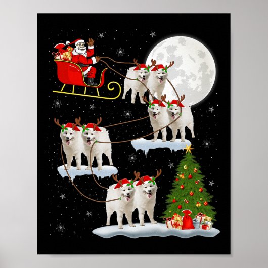 Samoyed Dog Santa Sleigh Flying Funny Magical Chri Poster (Vorne)
