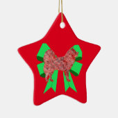 Samoyed Dog Silhouette Green Bow Weihnachten Keramik Ornament (Rechts)