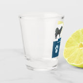 Samoyed Dog Silhouette & Paw Y&B Grid Schnapsglas (Links)