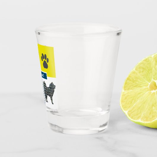 Samoyed Dog Silhouette & Paw Y&B Grid Schnapsglas (Rechts)